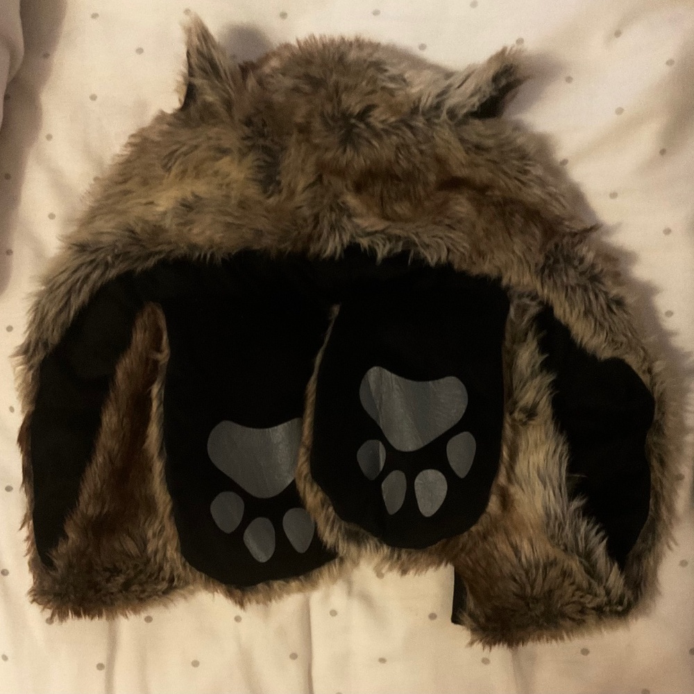 Faux Fur Wolf Hat With Paws
